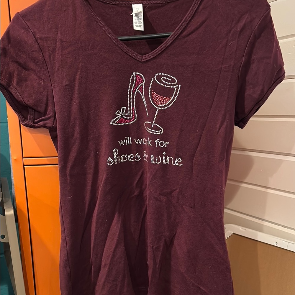 Purple Graphic Tee with Rhinestone Design
